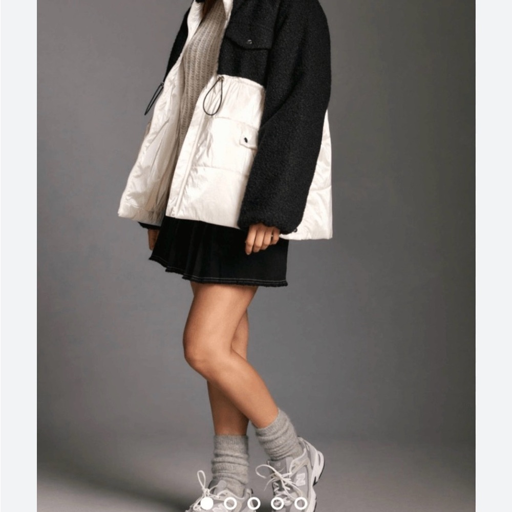 ANTHROPOLOGIE MAEVE Women's Two-Tone Puffer Jacket - Black & Cream. NEW